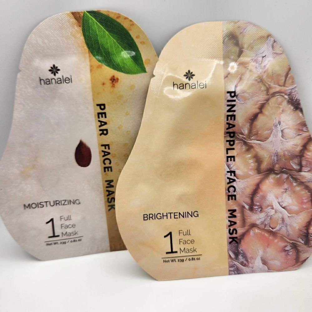 Hanalei Set of 2 Full Face Sheet Masks Pineapple and Pear 0.81 oz each